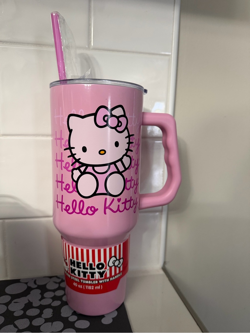 Hello Kitty Pink Travel Mug with Handle and Straw